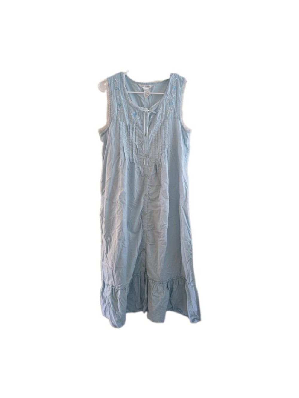 Secret Treasures Nightgown Women's M Light Blue Embroidered Cotton Sleep Dress